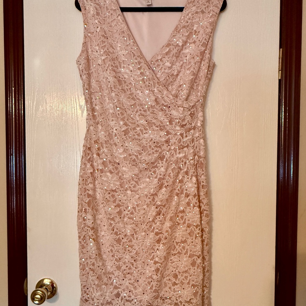 Lace Sequin Midi Dress - Blush Pink